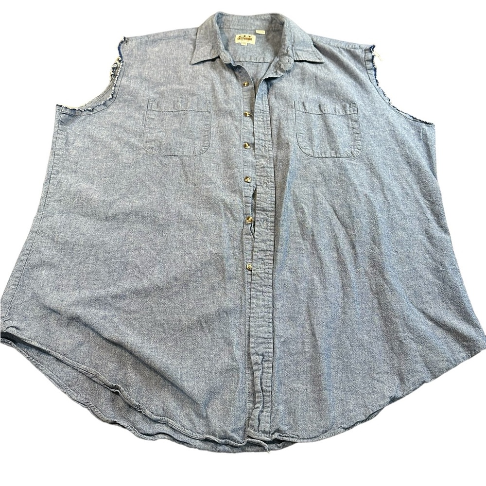 Mens Ely Cattleman‎ denim blue color cut off sleeve shirt XXL